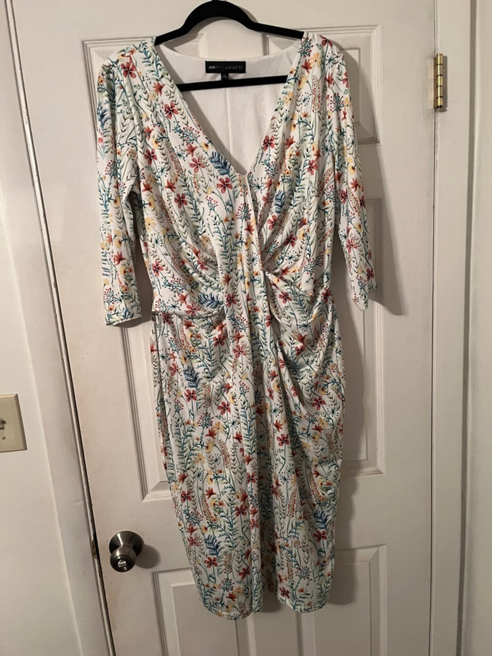 Joie Floral Twist-Front White Midi Dress